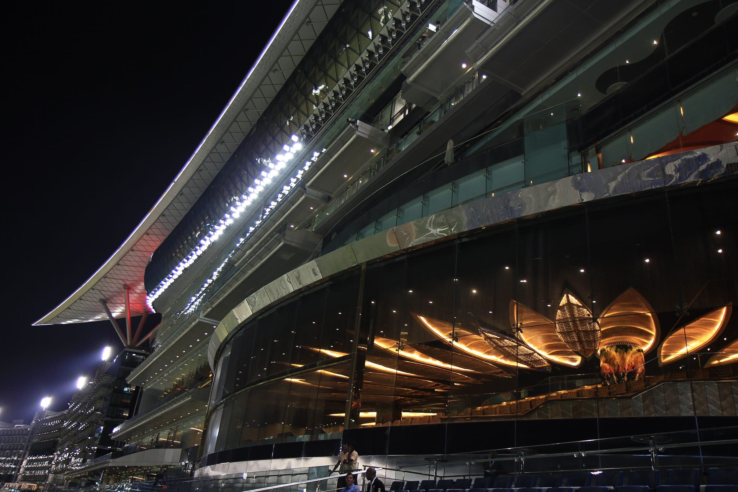 The Meydan grandstand lit up at night, Mohammed Bin Rashid City